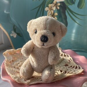 Vintage Plush Beige Jointed Teddy Bear Ornament